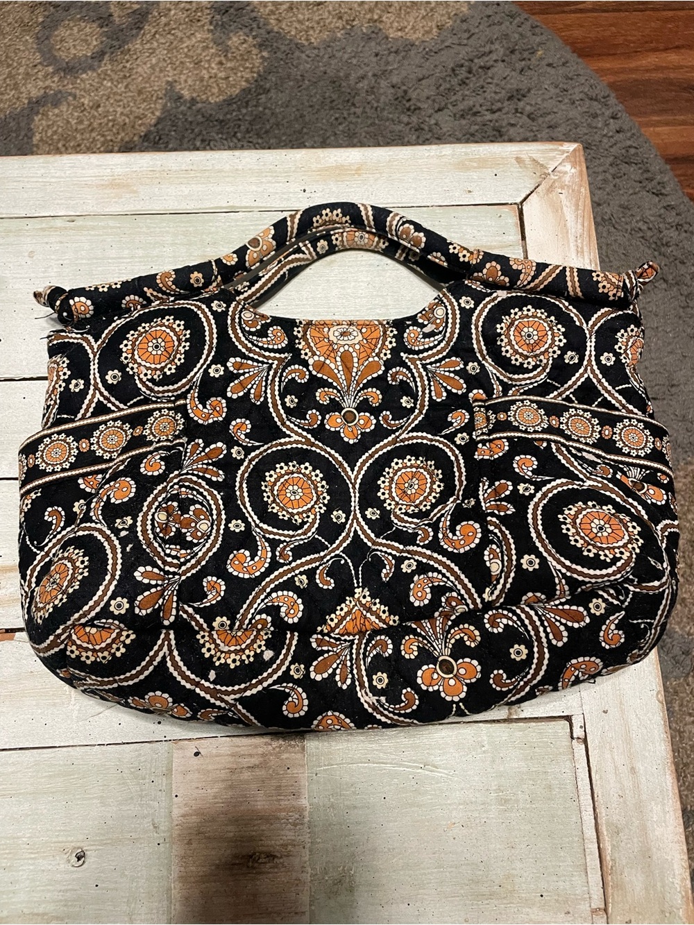 Vera Bradley Quilted Paisley Handle Tote in Black and Camel